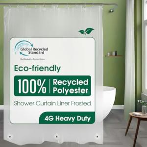 Bowery Home Eco-Friendly Recycled Polyester Shower Curtain Liner – Waterproof, Sustainable, Non-Toxic Shower Curtain Liner, with Rust-Proof Grommets, NOT Made in China - 72x72IN, 4G – Frosted