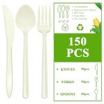 Compostable No Plastic Knives Plastic Forks Plastic Spoons Plastic Utensils, Compostable Cutlery Set is Eco Friendly Products for Lounge Party Wedding BBQ Picnic Camping