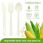 Compostable No Plastic Knives Plastic Forks Plastic Spoons Plastic Utensils, Compostable Cutlery Set is Eco Friendly Products for Lounge Party Wedding BBQ Picnic Camping