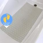 SafeLand- Non-Slip Bath, Shower, Tub Mat, TPR Material, Eco-Friendly, Non-PVC, Machine Washable, No Odor, with Powerful Suction Cups and Drain Holes, Tweed (15"x30" White)