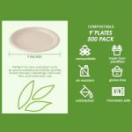 Vplus 500 Pack Paper Plates 9 inch 100% Compostable, Heavy-Duty Disposable Paper Plates Bagasse Natural Biodegradable Eco-Friendly Sugarcane（Nature）