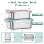Fyrnova 8 PCS Food Storage Containers with Lids Airtight, Stainless Steel Containers Set for Kitchen Storage, Meal Prep, Lunch Containers, Microwave/Dishwasher Safe (41oz & 24oz)