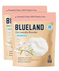 BLUELAND Oxi Laundry Booster Powder Refill 2-Pack, Clear Skies Scent, 50 Loads, 35.2 oz, Plastic-Free, Eco Friendly, Oxy Cleaner, Stain Remover