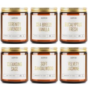 AOOVOO Candles Set - 6PC Scented Candles, Soy Candle, Aromatherapy Candle, Soy Wax Candle, Candle for Home Scented, Lavender/Vanilla/Eucalyptus/Sage/Jasmine/Sandalwood