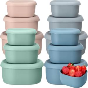 Blushtier 12 Pcs Silicone Food Storage Containers with Lids Reusable Silicone Snack Container 3 Size Lunch Box Bento with Lids Freezer Dishwasher Safe,6.7oz, 10oz, 20oz(Mo Landi Color)