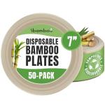 ibambo Bamboo Biodegradable Plates (50-Pack, 7-inch) | Sturdy & Microwave Safe | Heavy Duty Microwavable Disposable Plates | PFAS Free, Biodegradable | FSC Certified Alternative to Plastic
