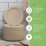 ibambo Bamboo Biodegradable Plates (50-Pack, 7-inch) | Sturdy & Microwave Safe | Heavy Duty Microwavable Disposable Plates | PFAS Free, Biodegradable | FSC Certified Alternative to Plastic