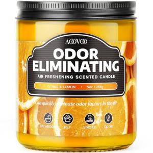AOOVOO Citrus Lemon Odor Eliminating Highly Fragranced Candle - Eliminates 95% of Pet, Smoke, Food, and Other Smells Quickly, Air Freshing Soy Candle, 9 oz