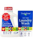 Truly Free Natural Laundry Detergent for Sensitive Skin | Eco Friendly, Plant Based, Baby Clothes Safe | Clean & Easy Powder to Liquid, 1 Pack Detergent + 1 Refillable Jug | Signature Scent, 50 Loads