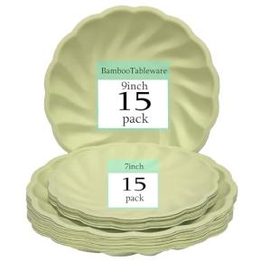 Biodegradable Bamboo Paper Plates 30-Pack, Heavy Duty Disposable Plate 9" & 7" Platters, Eco-Friendly Reusable Non-toxic Recycled Compostable Green Disposables for Lunch, Dinner, Party ﻿ ﻿ ﻿ ﻿ ﻿