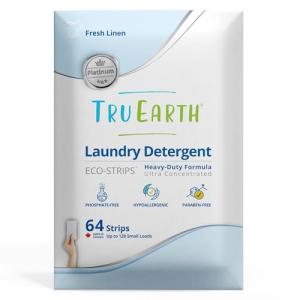 Tru Earth Platinum - Heavy Duty Laundry Detergent Sheets - Up to 128 Loads (64 Count), Fresh Linen Scent - Ultra-Concentrated Formula - Eco-Friendly Laundry Sheets