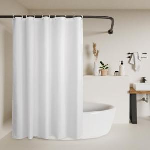 60x72 Sustainable Shower Curtain Liner, Recycled Polyester Material, Eco Friendly, Non Plastic & Freon-free Washable Fabric Shower Curtain Liner with Magnets, 60" x 72" Stall Shower Liner, White