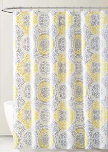 PEVA Shower Curtain Liner Odorless, PVC and Chlorine Free Eco-Friendly Size 72L (Yellow Gray and White Medallion Design)