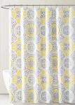 PEVA Shower Curtain Liner Odorless, PVC and Chlorine Free Eco-Friendly Size 72L (Yellow Gray and White Medallion Design)