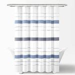 Lush Decor Chic Stripe Yarn Dyed Eco-Friendly Recycled Cotton Shower Curtain, 72" x 72", Navy & Blue