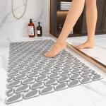 XIYUNTE Shower Mat Bathtub Mat Non Slip, 27''x16'' Soft and Comfortable Anti Slip Shower Mat, Eco-Friendly TPE+PP Shower Non Slip Mat with Powerful Suction Cups, Machine Washable, Easy to Cut, Grey