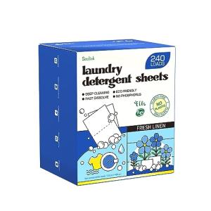 Soulink Laundry Detergent Sheets Fresh Linen Scent 240 Loads，Eco Friendly Detergent Strips for Travel & Home - No Plastic Jug Soap Strips, Plant-based, Hypoallergenic. Safe for Sensitive Skin