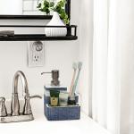 Suanti Dish Soap Dispense with Sponge&Brush Holder Kitchen Sink 3 in 1 Sponge Soap Dispenser Caddy 11oz for Dishwashing Liquid,Dish Soap,Scrubber Eco-Friendly Resin Material&Rust Free Pump,Blue&White