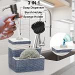 Suanti Dish Soap Dispense with Sponge&Brush Holder Kitchen Sink 3 in 1 Sponge Soap Dispenser Caddy 11oz for Dishwashing Liquid,Dish Soap,Scrubber Eco-Friendly Resin Material&Rust Free Pump,Blue&White