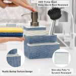 Suanti Dish Soap Dispense with Sponge&Brush Holder Kitchen Sink 3 in 1 Sponge Soap Dispenser Caddy 11oz for Dishwashing Liquid,Dish Soap,Scrubber Eco-Friendly Resin Material&Rust Free Pump,Blue&White