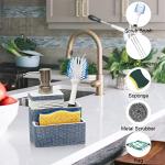 Suanti Dish Soap Dispense with Sponge&Brush Holder Kitchen Sink 3 in 1 Sponge Soap Dispenser Caddy 11oz for Dishwashing Liquid,Dish Soap,Scrubber Eco-Friendly Resin Material&Rust Free Pump,Blue&White