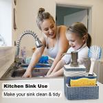 Suanti Dish Soap Dispense with Sponge&Brush Holder Kitchen Sink 3 in 1 Sponge Soap Dispenser Caddy 11oz for Dishwashing Liquid,Dish Soap,Scrubber Eco-Friendly Resin Material&Rust Free Pump,Blue&White