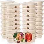 Yesland 50 Pcs Compostable Take Out Food Containers with Lid, 33 oz Bagasse to Go Container 2 Compartment Rectangular Disposable Paper Bowl, Meal Prep Food Container for Salad Leftovers