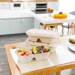 Yesland 50 Pcs Compostable Take Out Food Containers with Lid, 33 oz Bagasse to Go Container 2 Compartment Rectangular Disposable Paper Bowl, Meal Prep Food Container for Salad Leftovers