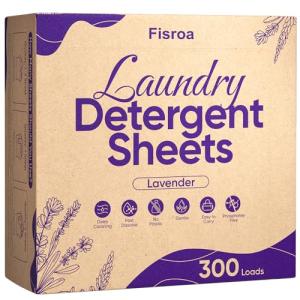 Lavender Laundry Detergent Sheets Travel Eco-friendly 300 Loads Fisroa Clothes Washing Detergent Sheets Plastic-Free Washer Strips Liquidless Laundry Strips Tablet
