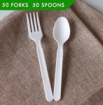 GreenWorks 200 Count Heavy-duty Compostable 100 Forks and 100 Spoons, BPI Certified,Large Disposable Cutlery,Alternative to Plastic Utensils Set