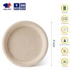 JOLLY CHEF Compostable Heavy Duty Plates 9 Inch [300 Pack] Eco-Friendly Disposable Natural Paper Plates Bagasse Biodegradable Bulk for Party Dinner Sugarcane Fibers Thanksgiving Day (Brown)