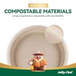 JOLLY CHEF Compostable Heavy Duty Plates 9 Inch [300 Pack] Eco-Friendly Disposable Natural Paper Plates Bagasse Biodegradable Bulk for Party Dinner Sugarcane Fibers Thanksgiving Day (Brown)