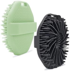 2-Pack Silicone Body Scrubber Shower Brushes,Exfoliating Body Scrubber for All Skin Type, Eco Friendly Shower Scrubber for Body, Silicone Body Brush for Showering (Black & Green)
