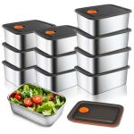 CLWVPCOT 10 Pack Stainless Steel Food Storage Containers with Leak-Proof Lids, 16oz Reusable Metal Meal Prep Lunch Boxes, Stackable, BPA-Free, Dishwasher Safe for Snacks, Fruits & On-the-Go Meals