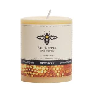 Big Dipper Wax Works 100% Pure Beeswax Pillar Candle, Medium 3" x 3.5", 60-Hour Burn, Handcrafted Honey Aroma, Clean Soot-Free Flame, Eco-Friendly Cotton Wick for Home Décor, Meditation & Relaxation