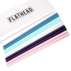 Flathead Products 10 Reusable Silicone Drinking Straws + Cleaning Brush, 30 Ounce - 20 Ounce Tumblers Compatible, Dishwasher Safe, Extra Long Straw - Silicone Straws Reusable