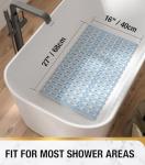HITSLAM Shower Mat Non Slip, 27x16 Inch Bath tub Mat for Tub, TPE Shower Floor Mat with Drain Holes and Suction Cups, Bathroom Accessories, Easy Dry, Eco-Friendly, Blue