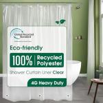 Bowery Home NOT Made in China Eco-Friendly Recycled Polyester Shower Curtain Liner – Waterproof, Sustainable, Non-Toxic Shower Curtain Liner, with Rust-Proof Grommets, 72x72IN, 4G – Clear