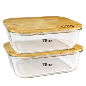 Urban Green Glass Food Storage Containers, XXLarge Size, 76oz/2260ml, 2 Pack - Bamboo Lids, Microwave & Freezer Safe, Meal Prep & Pantry Organization
