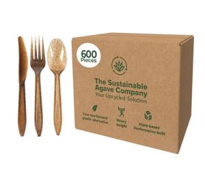 Sustainable Agave Co - Agave Fiber Cutlery Set - 200 pcs/each (600pcs total) - Plant-Based, Made With Upcycled Materials - Bulk Brown Forks, Knives Spoons Variety Pack