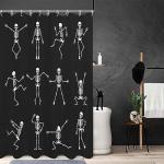 Skeleton Skull Shower Curtain Funny Dance Halloween Dancing Cartoon Fun Joints Party Vintage Shower Curtain Sets with 12 Hooks, Eco-Friendly, No Odor Rust Proof Grommets, Black