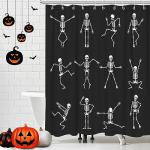 Skeleton Skull Shower Curtain Funny Dance Halloween Dancing Cartoon Fun Joints Party Vintage Shower Curtain Sets with 12 Hooks, Eco-Friendly, No Odor Rust Proof Grommets, Black