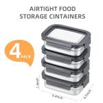 BEFOY 4PCS Stainless Steel Food Storage Container with Lids Bento Lunch Box Leak Proof & Airtight for Kitchen Meal Prep freezer Reusable & Stackable Oven Dishwasher Safe (650 * 4)