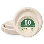 LANLISA 50 Pcs Disposable Paper Plates Heavy Duty, 7 inch & 9 Inch Compostable Plates [Each 25 Count] - Eco Friendly Biodegradable Plate for Brithday Party Camping