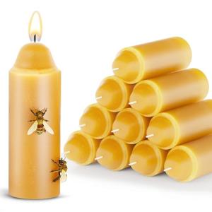 15-Hour Natural Pure Beeswax Candles for Candle Lanterns, Long Lasting Burning Candles Bulk for Camping, Emergency, Survival Emergency Preparedness (10)