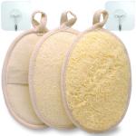TEXNINC 3 Pack Natural Loofah Bath Exfoliation Body Scrubber & Shower Sponge, Eco-Friendly Biodegradable Exfoliating Scrubber for Women & Men, Beige