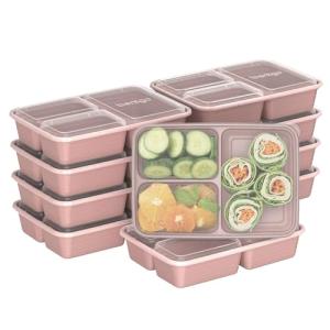 Bentgo Prep - 20-Piece 3-Compartment Reusable Meal Prep Containers with Lids, PFAS & BPA Free Materials, Durable, Microwave, Freezer, & Dishwasher Safe To Go Food Storage (Rosette Glitter)