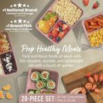 Bentgo Prep - 20-Piece 3-Compartment Reusable Meal Prep Containers with Lids, PFAS & BPA Free Materials, Durable, Microwave, Freezer, & Dishwasher Safe To Go Food Storage (Rosette Glitter)