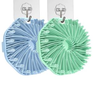 Silicone Body Scrubber,Exfoliating Body Scrubbers for use in Shower,Silicone Body Brush for Showering and Anti-Slippery Handles for All Skin Types,Eco Friendly Shower Scrubber for Body (Baby Blue)