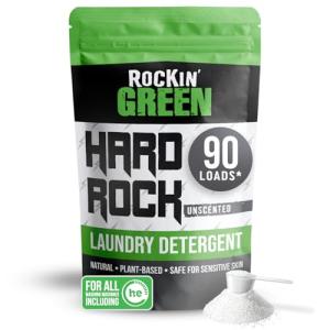 Rockin' Green Hard Rock Laundry Detergent for Hard Water (90 Loads), Plant based, Natural Laundry Detergent Powder, Biodegradable Odor Fighter, Safe for Sensitive Skin, 45 oz (Unscented)